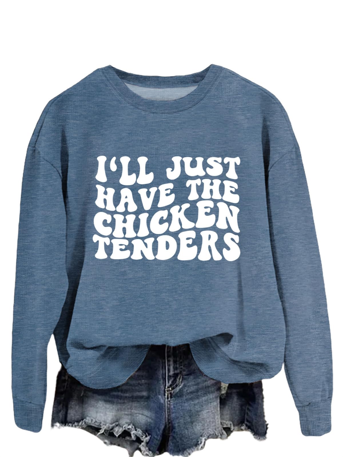 QPAZMECWomen Sweatshirts I'll Just Have The Chicken Tenders Printed Funny Humor Chicken Lovers Farm Shirts Casual Pullover