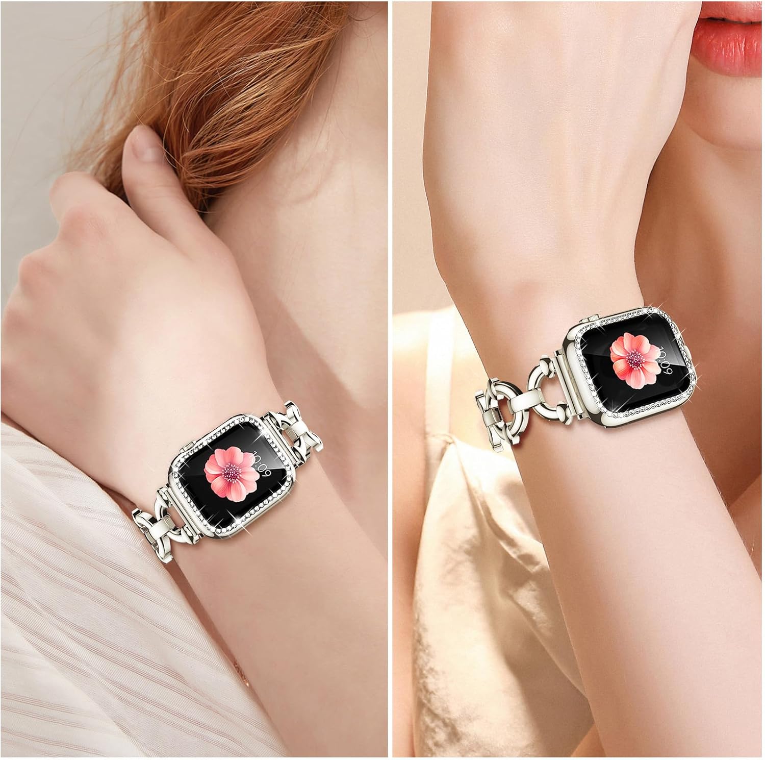 Mesime Compatible with Apple Watch Band 38mm 40mm 41mm 42mm 44mm 45mm 46mm, Women Bling Jewelry Bands with Tempered Glass Screen Protector Case, Shiny Strap for iWatch Series 11/10/9/8/7/6/5/4/3/2/1/SE
