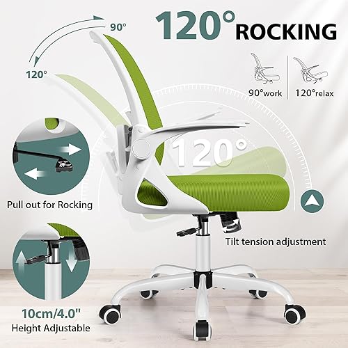 Miniatura 7 de Silla de oficina ergonómicas con soporte lumbar y brazos abatibles, cómoda silla ejecutiva de malla transpirable con tarea giratoria, altura
