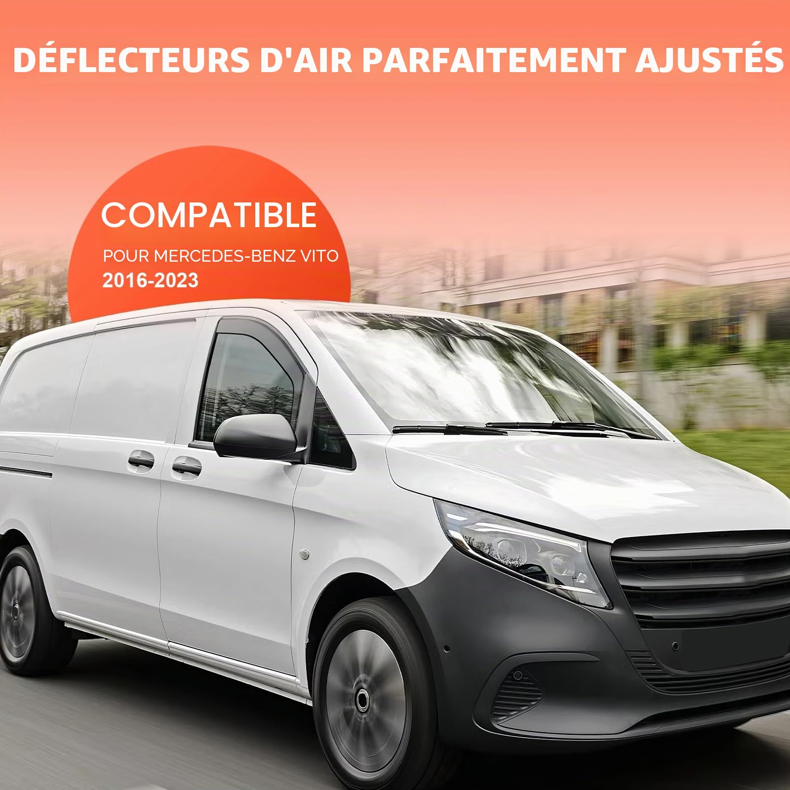 GEARMONSTER Déflecteur de vent pour fenêtre de voiture noir compatible avec Mercedes Vito 2016-2023 Housse de fenêtre de voiture contre la pluie Répulsif de pluie Déflecteurs intégrés