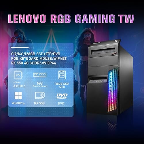 Miniatura 2 de Lenovo Computadora de escritorio para juegos - Intel Quad I7 hasta 38 GHz AMD Radeon RX 550 4G GDDR5 memoria de 16 GB SSD de 128 G  2 TB teclado y