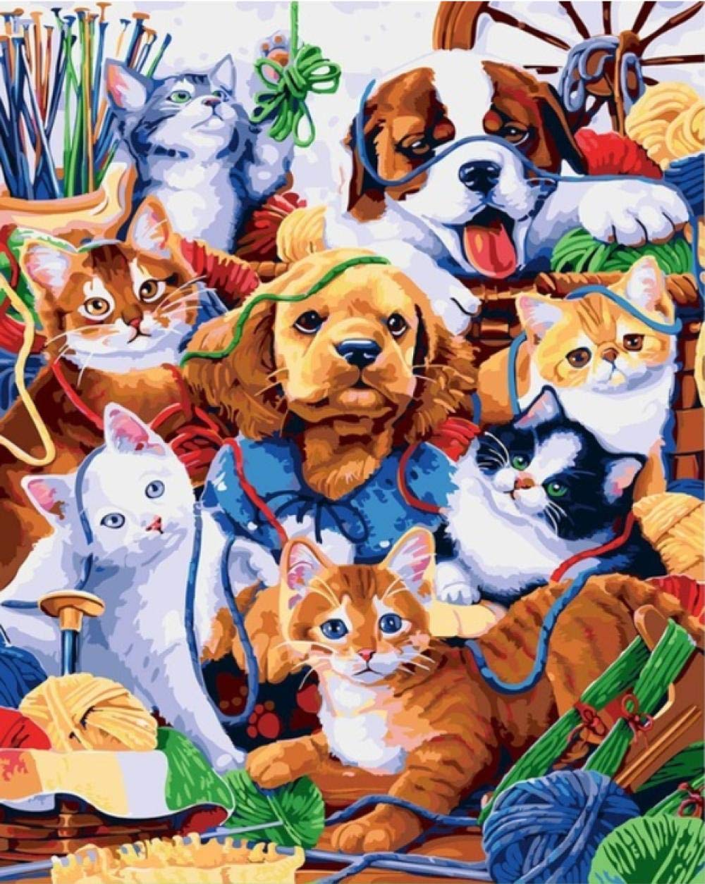 Peinture par numéros chat chien avec toile acrylique complète
