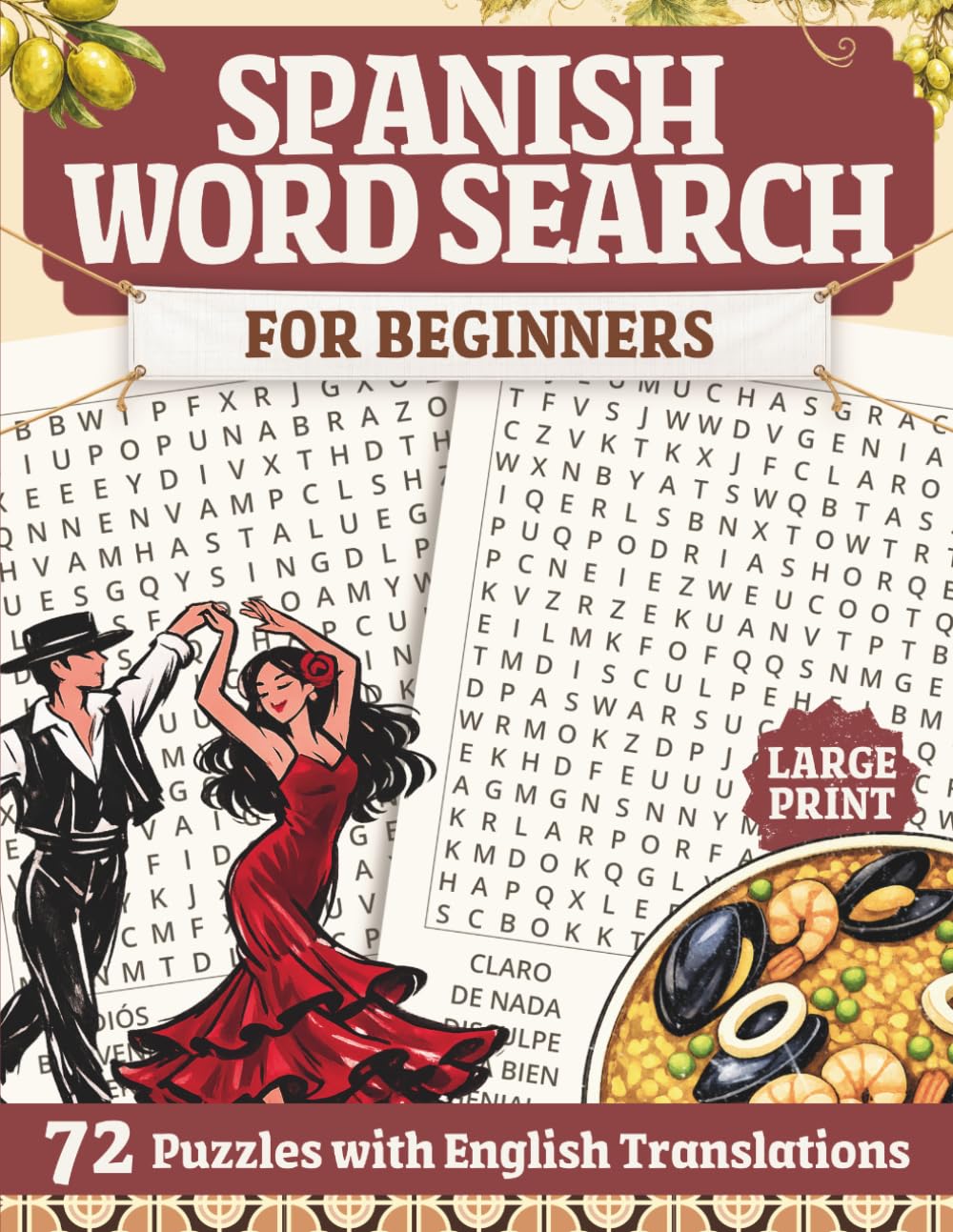 Spanish Word Search for Adults: Easy Large Print Puzzles with English Translations