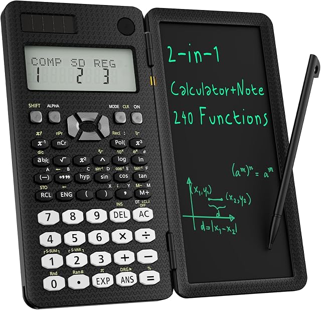 Scientific Calculator for School with Notepad, ROATEE Middle and High School Supplies for Students, 82 MS Foldable 2-Line Display Science Calculator with Writing Tablet, Solar and Battery Powered
