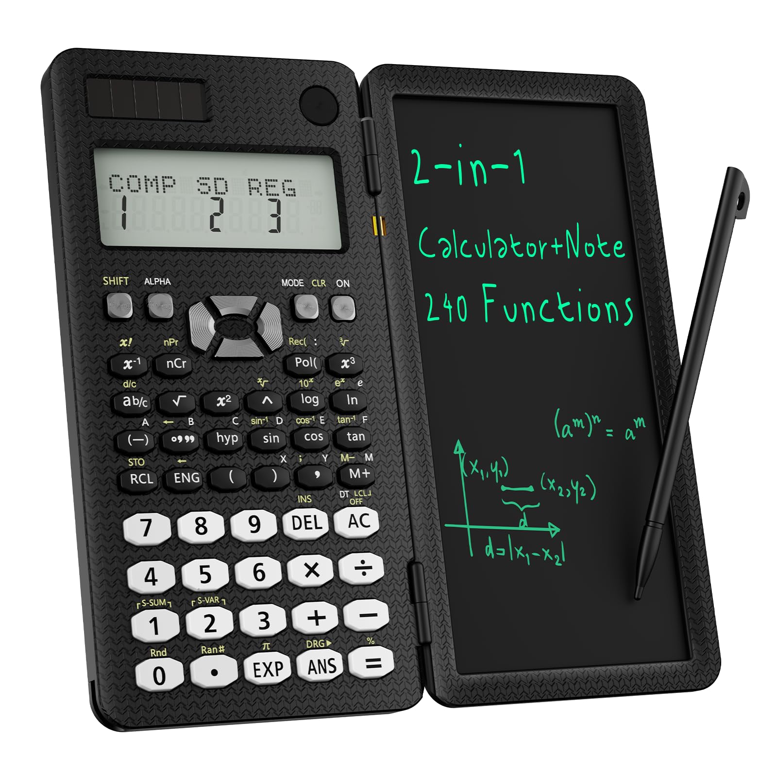 Scientific Calculator for Students with Notepad, ROATEE Middle and High School Supplies for Students, 82 MS Foldable 2-Line Display Science Calculator with Writing Tablet, Solar and Battery Powered