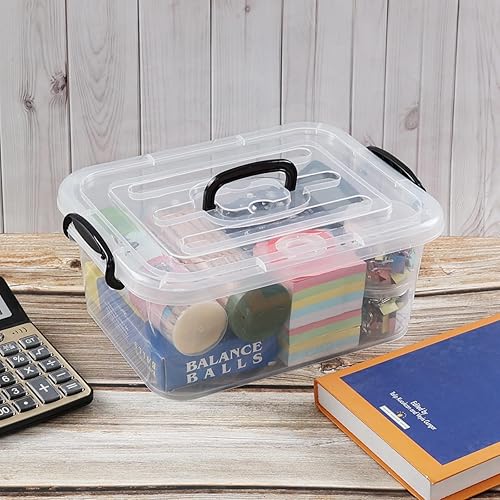 Miniatura 6 de Quickquick - Caja de plástico de 8 L con asa, contenedores de cierre de almacenamiento con asas, transparente, 2 paquetes