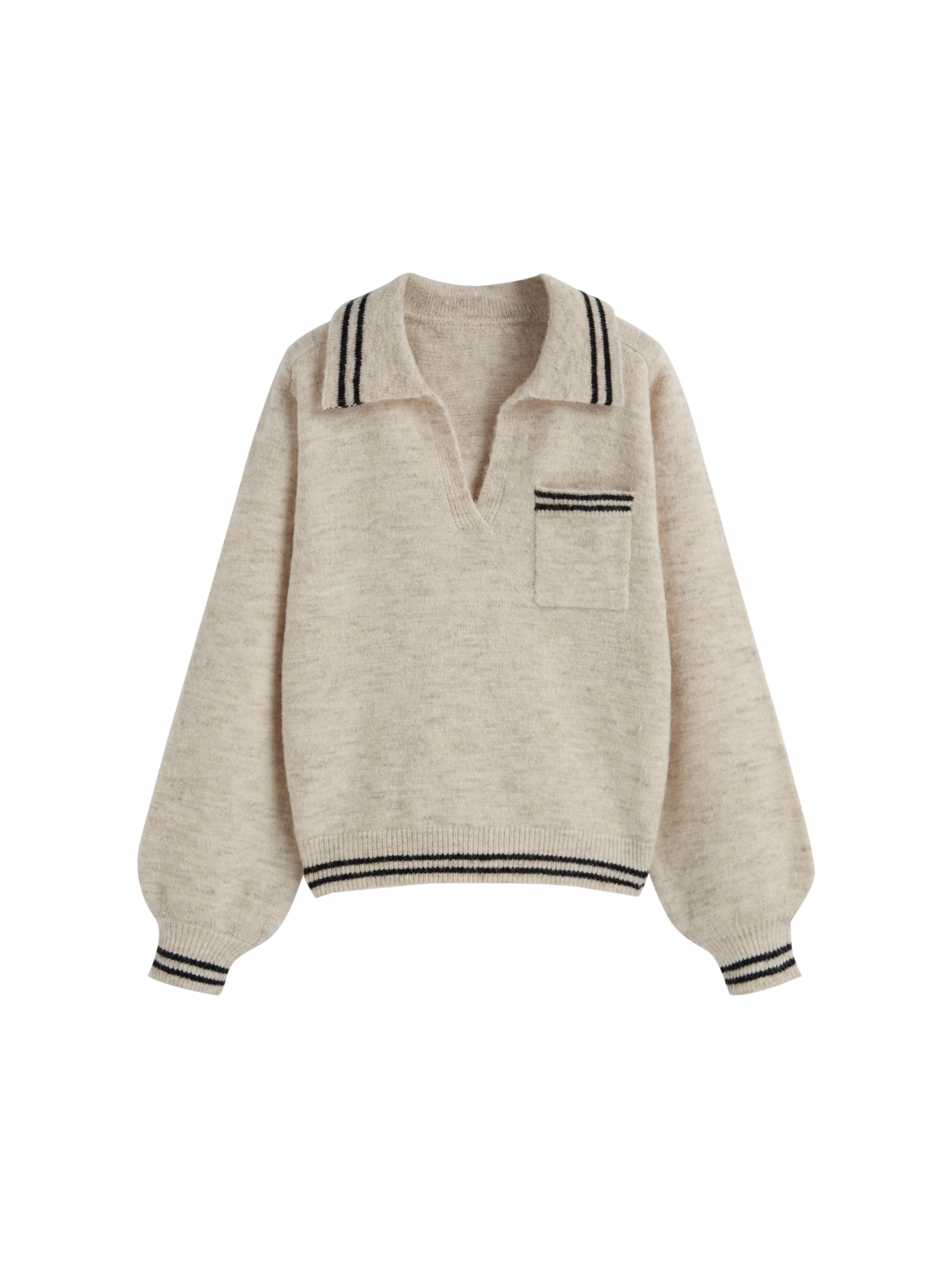 CIDER Oversized Sweaters for Women Collar Neck Striped Trim Long Sleeve Knit Pullover Casual Sweater Jumper Top