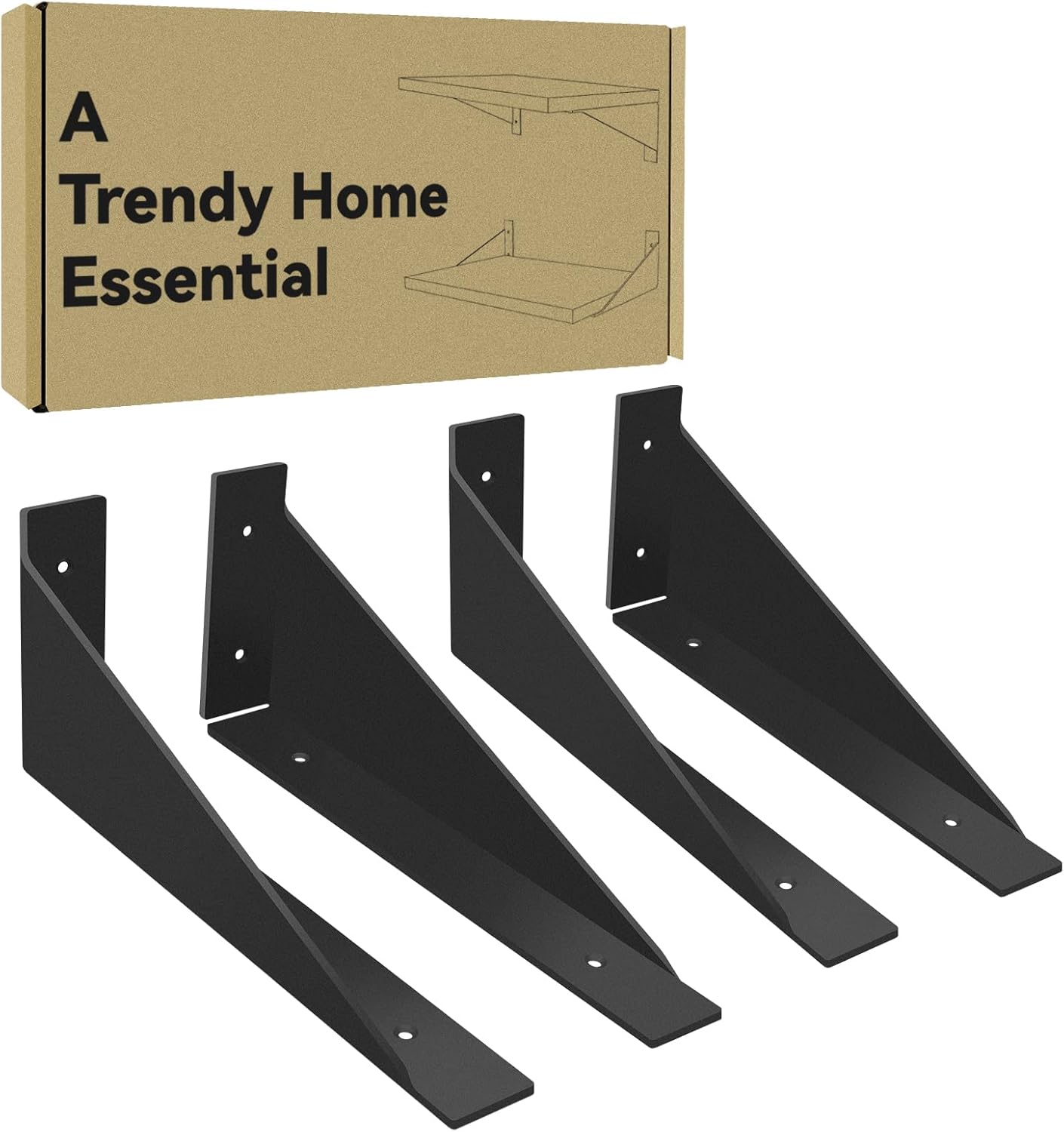 BRATA Shelf Brackets 12 Inch 2 Pairs, Shelf Brackets Heavy Duty, Black Shelf Bracket for Kitchen Bedroom Living Room Home Storage