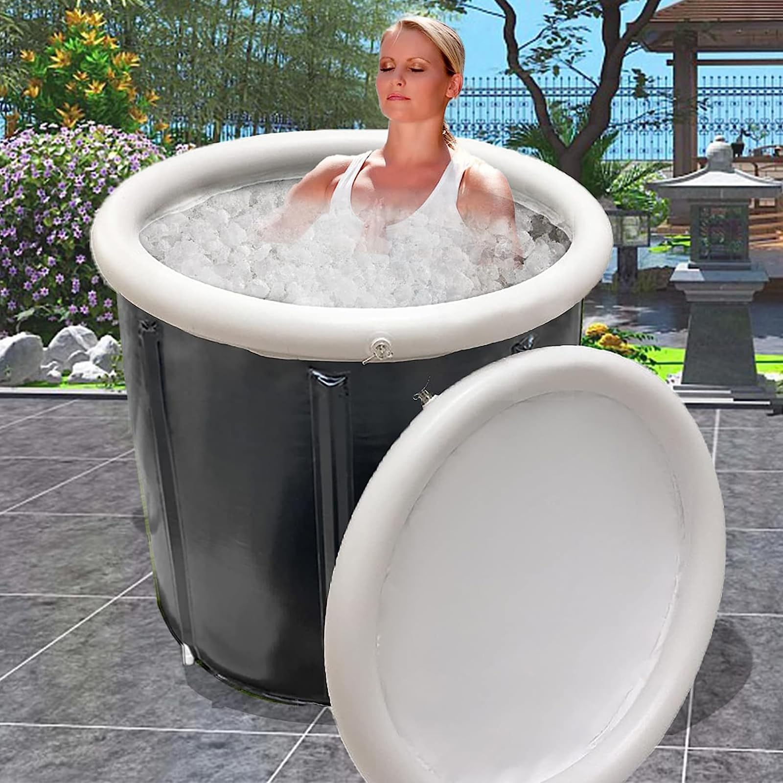 Wanna do kąpieli lodowej na zewnątrz z pokrywką i torbą do przechowywania - zimna wanna do kąpieli na czas w spa, alkaliczna sól do kąpieli - przenośna wanna do kąpieli marki