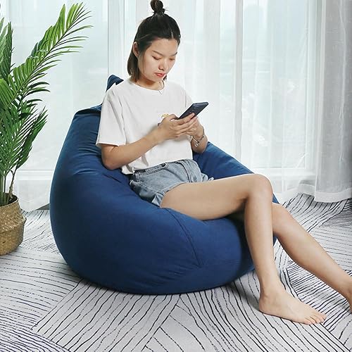 NIBHZ Sillas perezosas para sofás sin relleno, puf de microfibra suave de lino, tumbona de tela, puf para adultos (sin relleno), color azul rey,