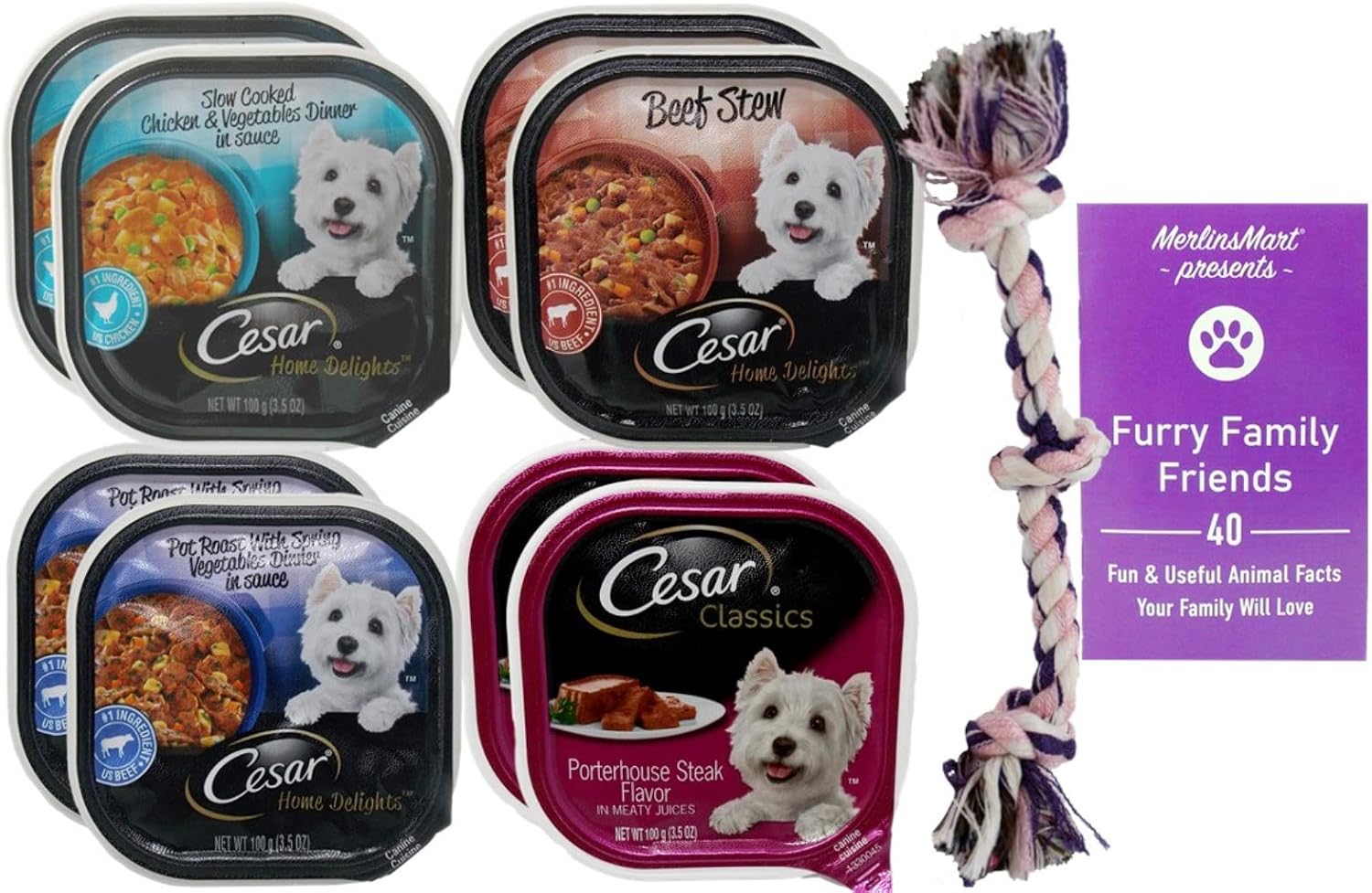 Cesar Dog Food 4 Flavor 8 Can Variety (2) Each: Slow Cooked Chicken Vegetable, Beef Stew, Pot Roast Spring Vegetable, Porterhouse (3.5…