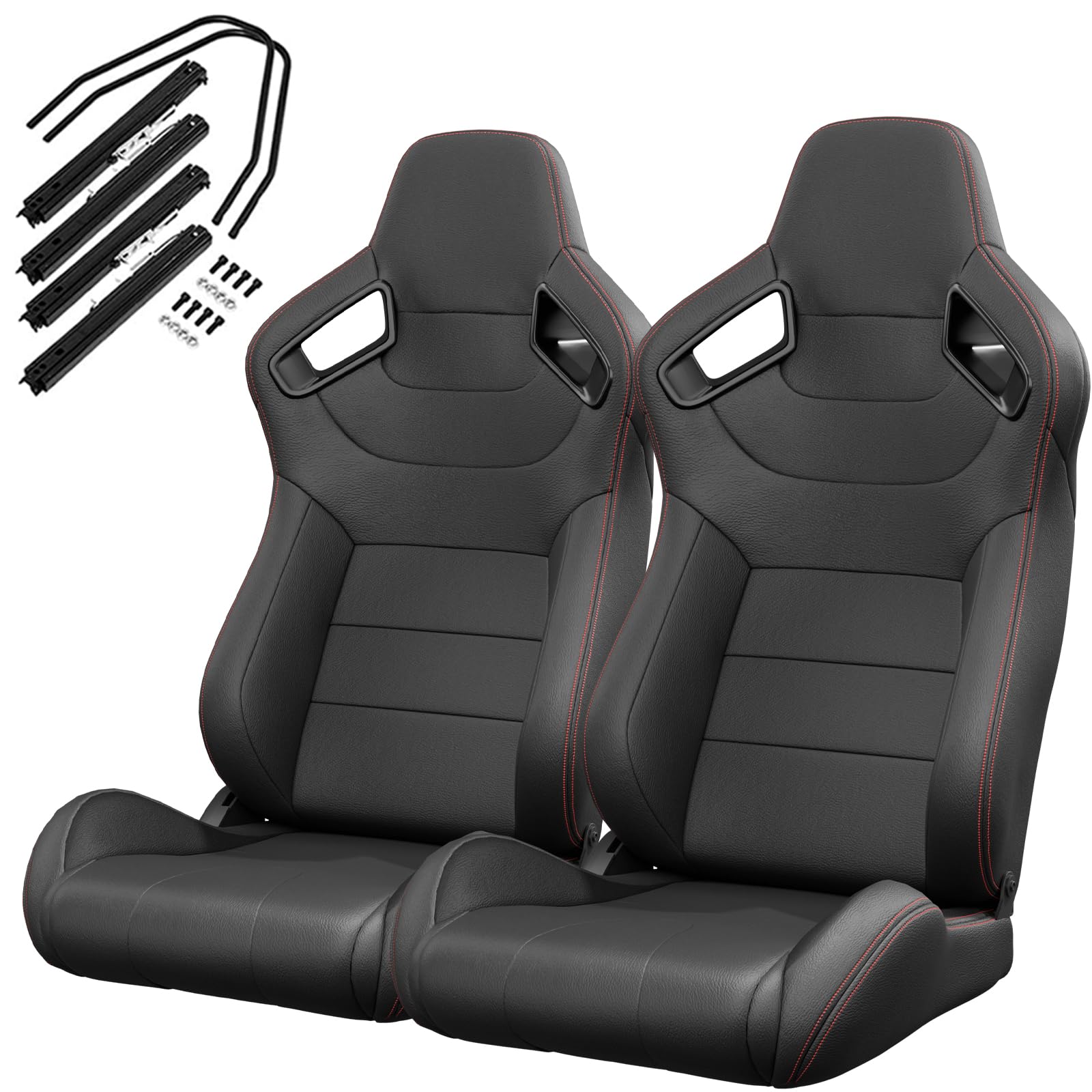Pair of Universal Racing Seats, PVC Leather, Racing Bucket Seats with Dual Sliders, Reclinable for Driver and Passenger Side (VR001)