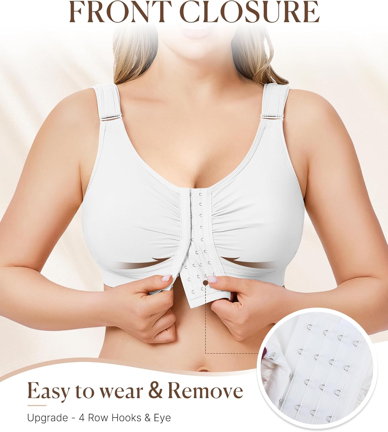 BRABIC Post Surgery Front Closure Bras for Women Full Coverage Compression Mastectomy Wireless Bra with Adjustable Straps - Image 4