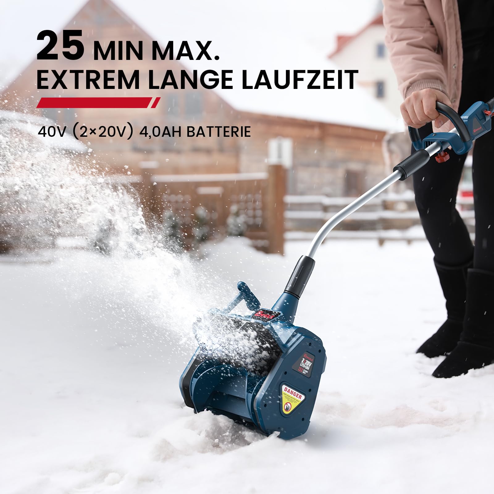 Enhulk 2×20V Akku-Schneefräse, 35cm Arbeitsbreite, 20cm Räumhöhe, Schneeschaufel mit Zusatzhandgriff, 8m Wurfweite, ±30° Verstellbare Wurfrichtung (Inkl. 2x4Ah Akku & 2,2A Doppelladegerät)