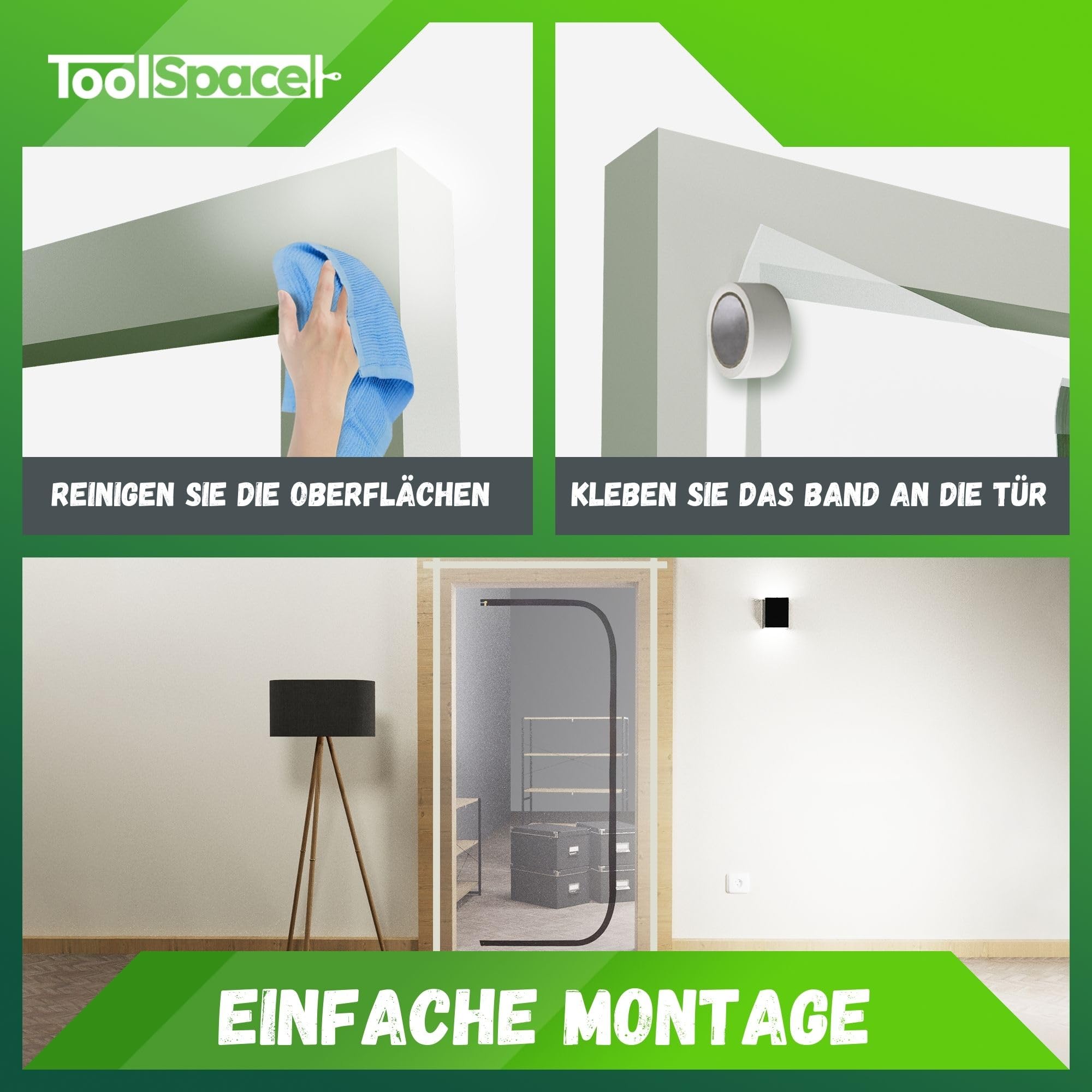 ToolSpace puerta de protección contra el polvo con cremallera 220x120cm TIPO C - Fácil de instalar, reutilizable y duradera - Ideal para renovaciones - Protege contra el polvo