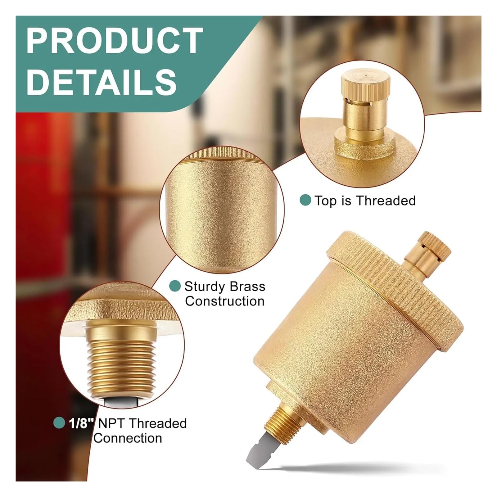 Válvula de ventilación automática de 1/2 piezas - Flotador de purga de rosca de 1/8 de pulgada for de calefacción de radiadores de agua caliente(2PCS)