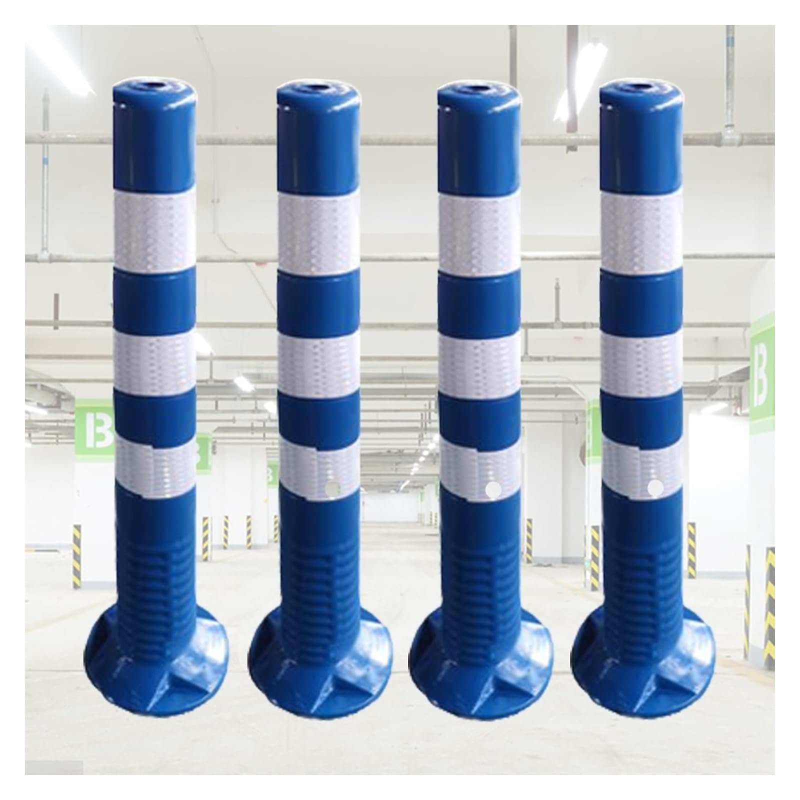 CWCQGH Safety Bollard Flexible Parking Space Blocker, Driveway Road Garage Lot Warning Barrier Cones (Blue and White 76cm (30in) H)