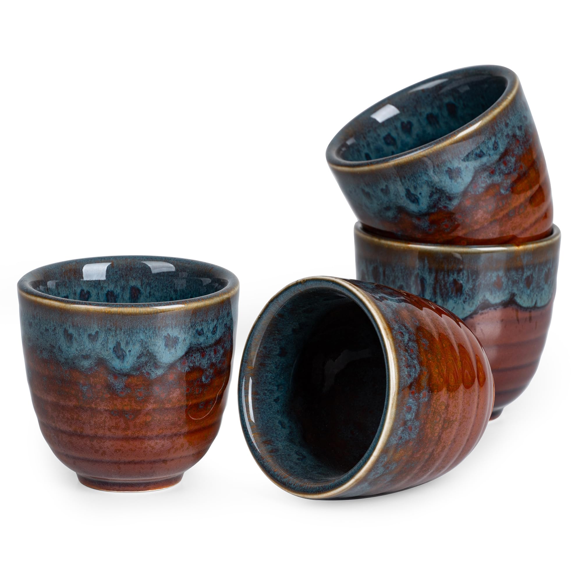 Ceramic Japanese Tea Cups, 5 oz Tea Cup, Chinese Tea Cup, Asian Teacup, Teacups, Set of 4, Peacock Tail