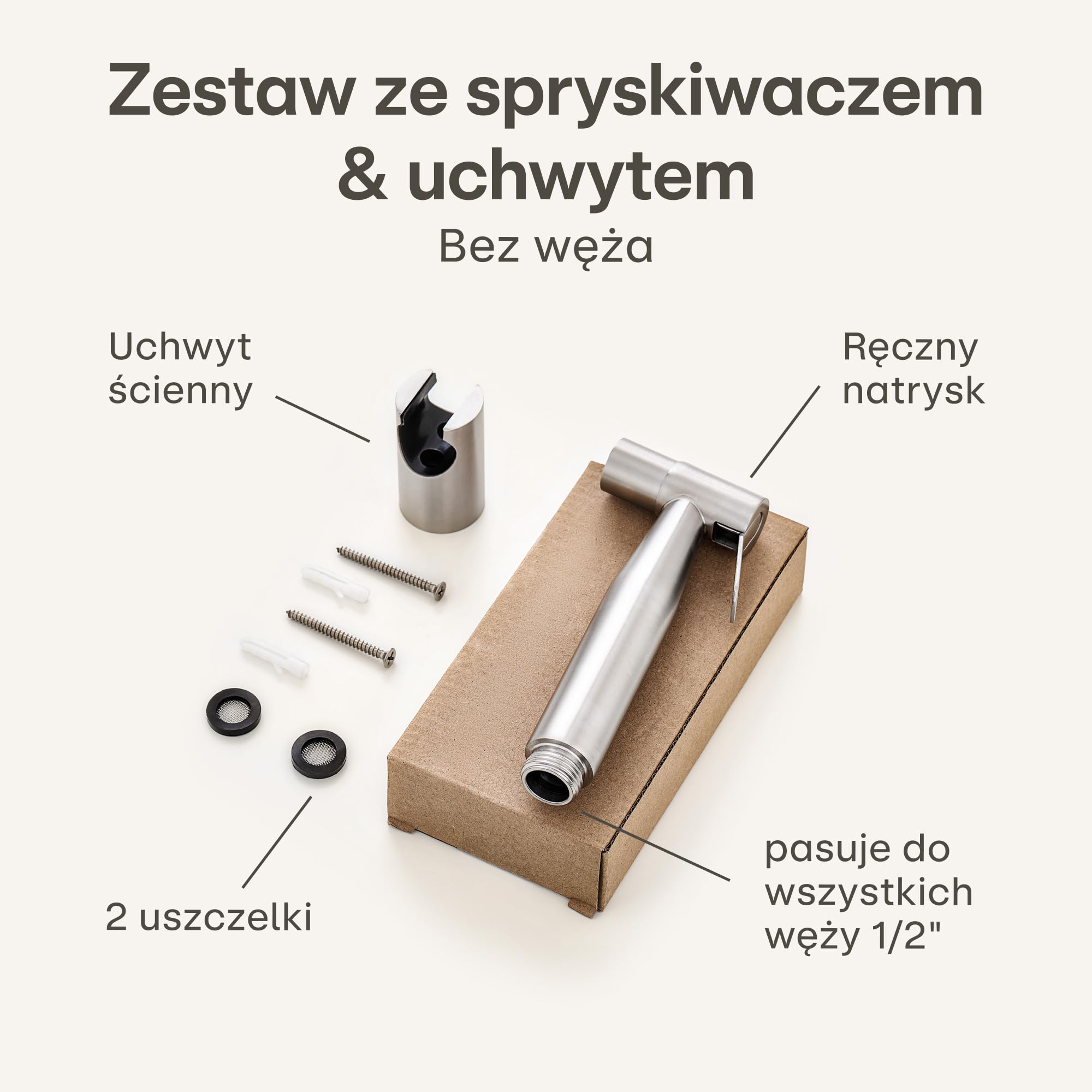 Słuchawka Natryskowa do Bidetu z Uchwytem ze 𝗦𝘁𝗮𝗹𝗶 𝗡𝗶𝗲𝗿𝗱𝘇𝗲𝘄𝗻𝗲𝗷 - Zestaw z 2 Uszczelkami - Muzułmański Prysznic do WC i Miejsc Intymnych