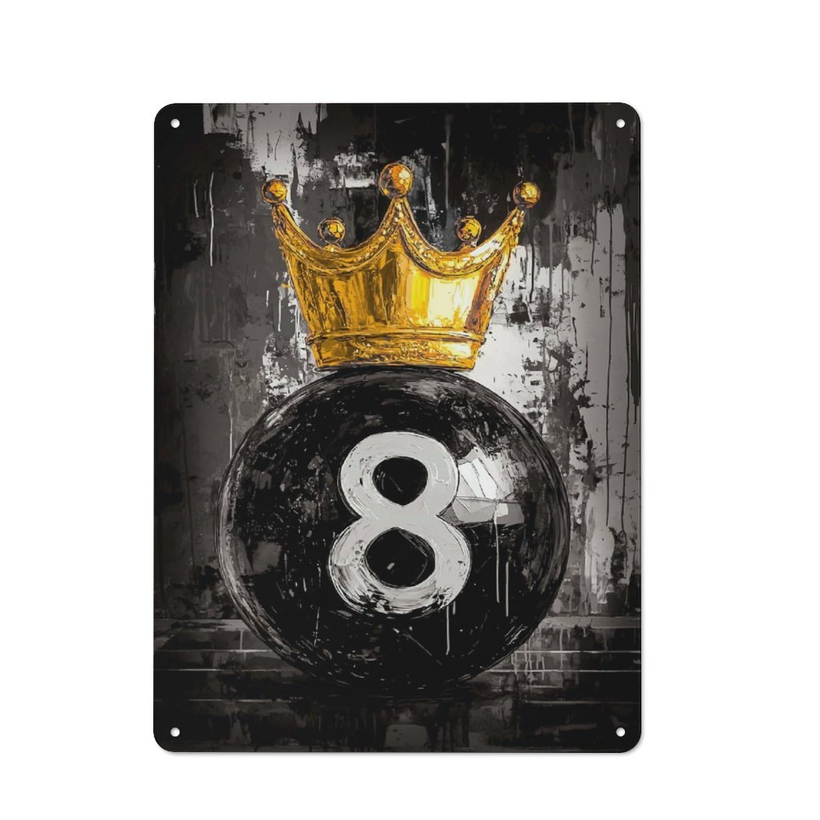 Junmoney 8 Ball King Vector Art Modern Retro Metal Wall Art Sign 40X30cm, Studio Wall Art For Modern Home, Workshop, Office Or Cafe