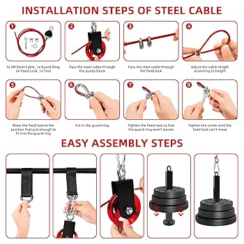 Lat Pulldown Brebebe DIY Gym Fitness Cable Pulley System For Home Workout, LAT And Lift Up Pulldown Machine Equipment, Full Set Exercise Attachments For Biceps Curl, Back, Forearm, Shoulder, Triceps Training In