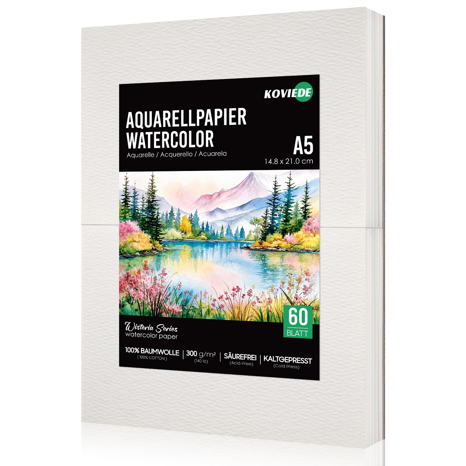 KOVIEDE Aquarellpapier - Cold Press Aquarell Skizzenbuch, säurefreies wichtspapier für Malen, Drucken, Scannen und Basteln