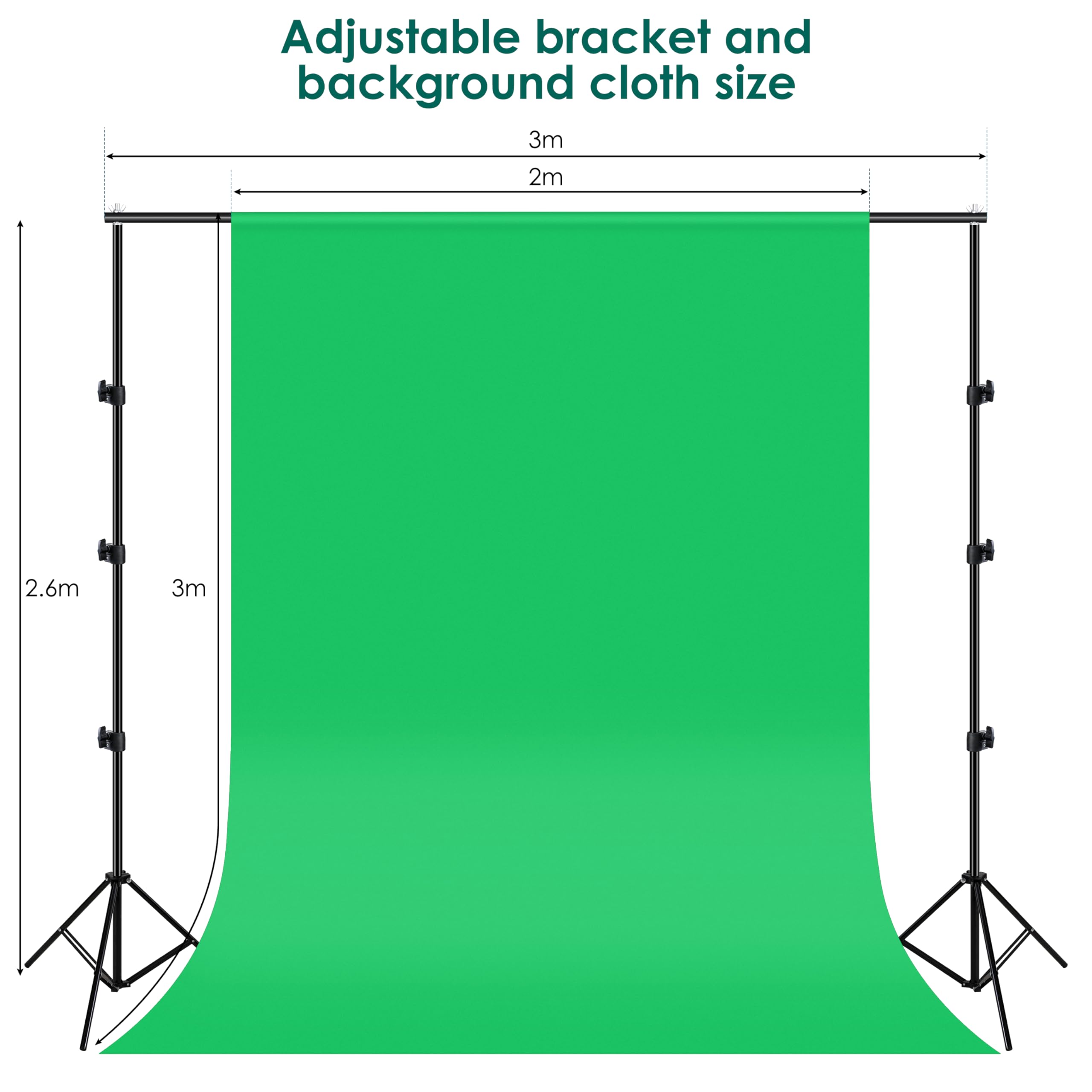 Kit Studio Photo Clevich, 2,6m x 3m Système de Support de Toile de Fond avec LED Parapluie Softbox 5 en 1 Réflecteur, Set pour Studio Photo Professionnel pour Portrait et Photographie Vidéo