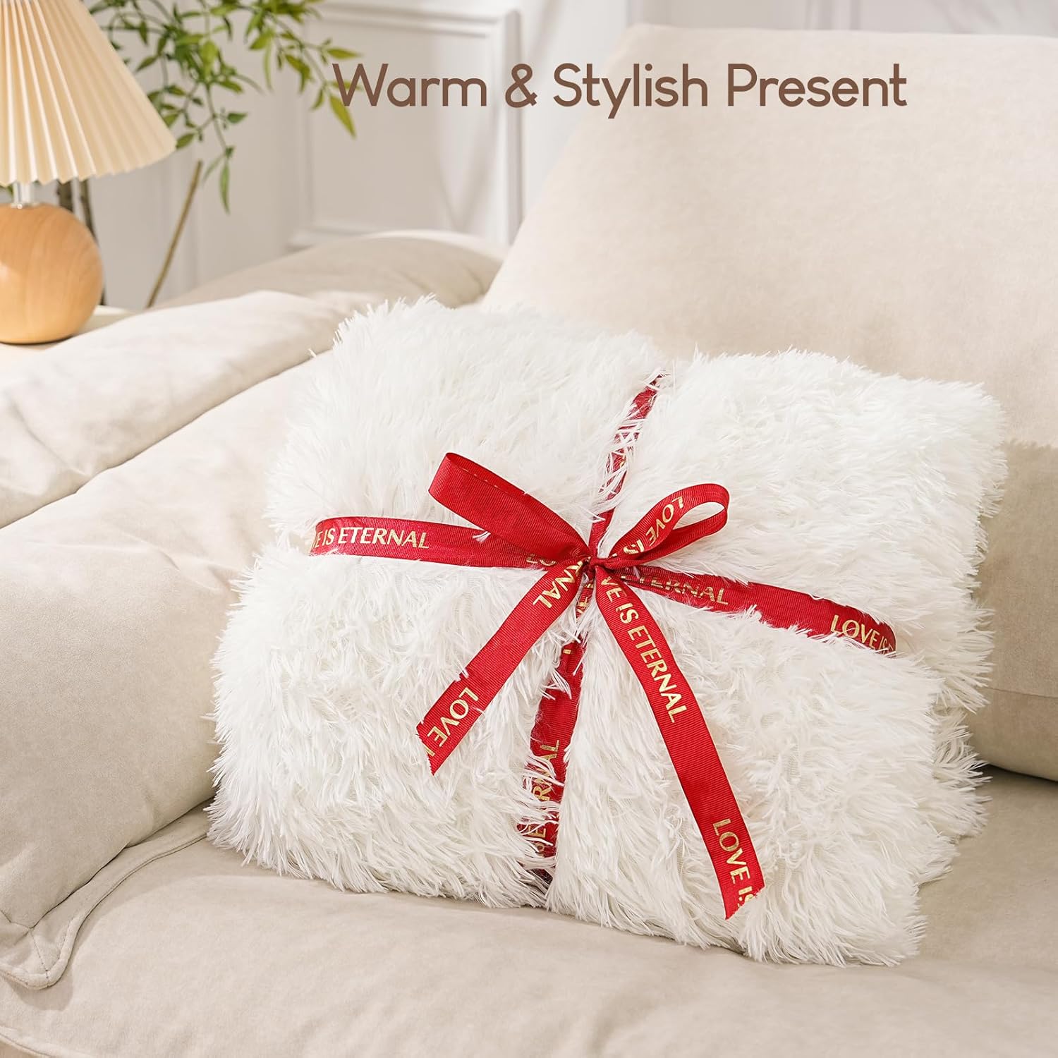 Cottonblue Fuzzy Sherpa Weighted Blanket 15lbs for Adult, Fluffy Faux Fur 48" X 72" Heavy Blanket for Queen Size Bed, Dual Sided Soft Plush Snugly Warm Throw Blanket for Sofa Bed, Cream White