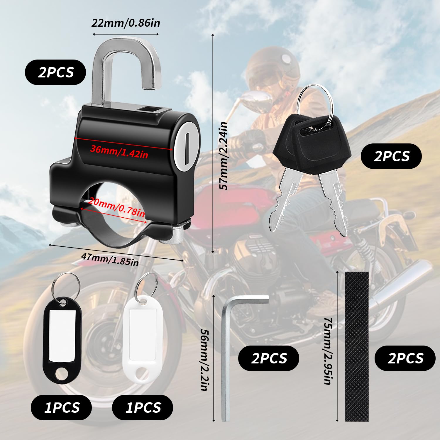 DesertBoy 2Pcs Bloqueo de Casco de Moto Universal Con Llaves Para Motocicleta, Bicicleta o Scooter