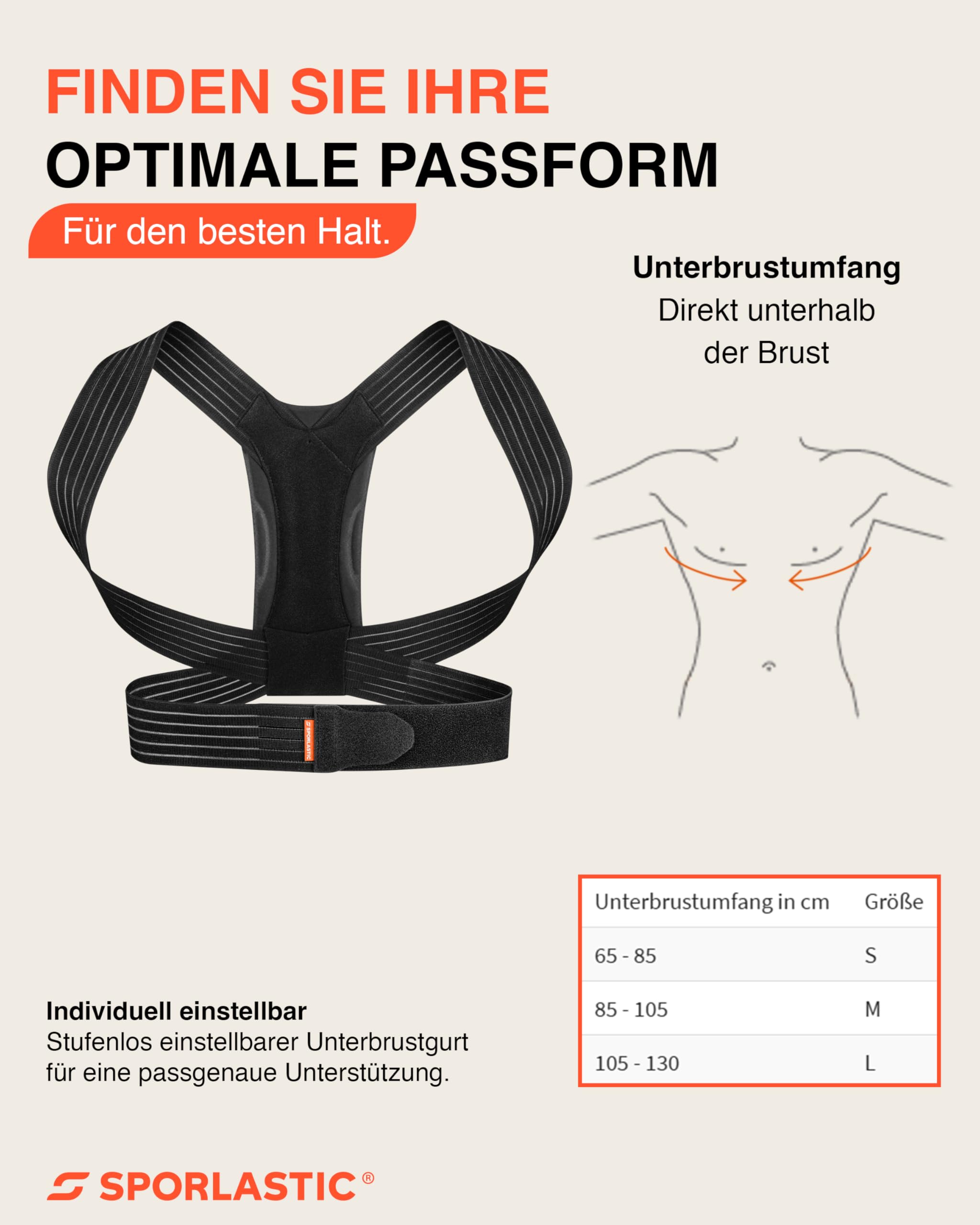 SPORLASTIC – SP Posture BWS-Orthese zur Aufrichtung & Entlastung der Brustwirbelsäule – Schultergurt Haltungskorrektur bei Fehlhaltung & Dorsalgie – Rücken Geradehalter mit Rucksackprinzip (Schwarz)
