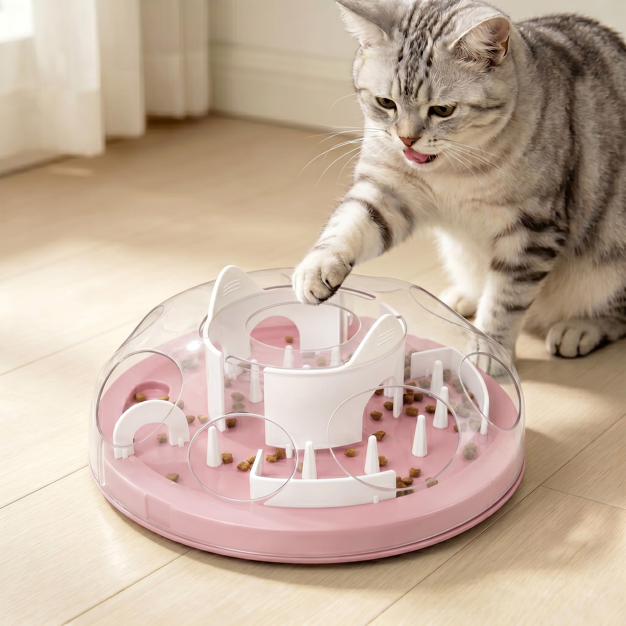Pet Prime Alimentador de rompecabezas interactivo para gatos, juguetes de enriquecimiento para gatos de interior, alimentador lento, dispensador de rompecabezas de comida para gatos, juguete de