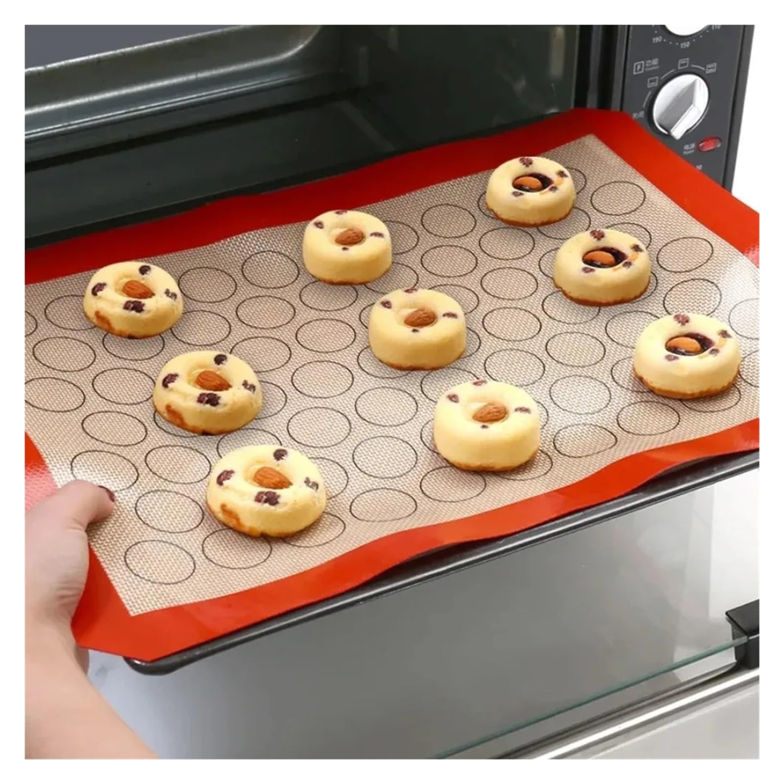 Silikon Backmatte Macarons Macaron-Silikon-Backmatte, antihaftbeschichtet, for Ausrollen von Keksteig, wiederverwendbar, for Backblech, Kuchendekoration und als Küchenhelfer(60x40 cm 140circle)