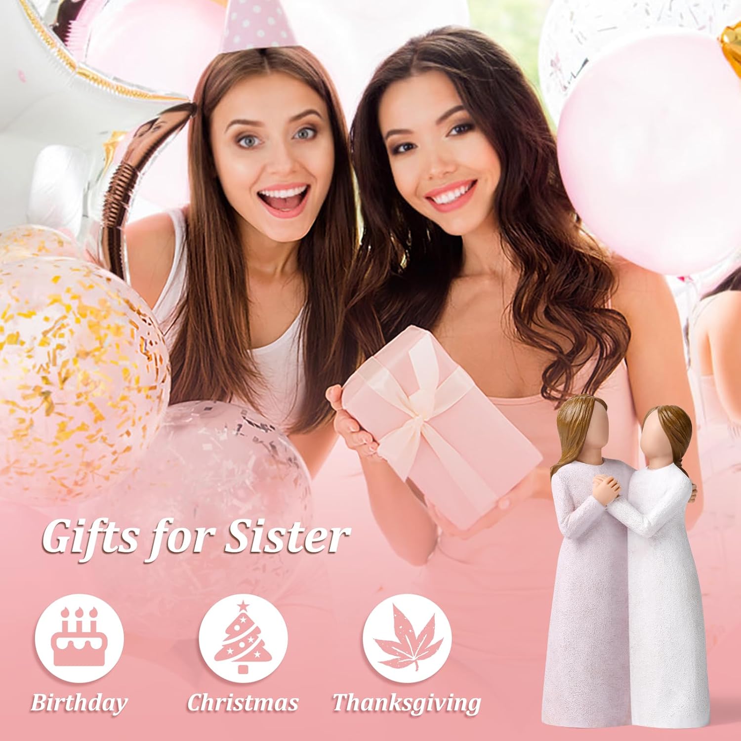 Resin Sister Figurines, Mother Daughter Gifts, Hand-Painted Friendship Statue for Best Friends, Women, Mom Birthday Gifts from Daughter