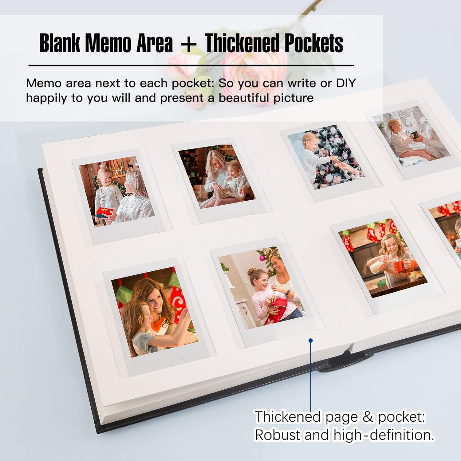 Veicevol Photo Album with Writing Space for Fujifilm Instax Mini 12 11 9 40 90 8 7 Evo Liplay Instant Camera, 128 Pockets Photo Album for Polaroid, Leather Cover Handmade Paper 2x3 Photo Album.Black