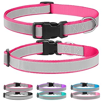 Suncliff Reflective Personalized Dog Collars,Soft Basic Dog Collar,Adjustable for Puppy Small Medium Large Dogs in Hot Pink