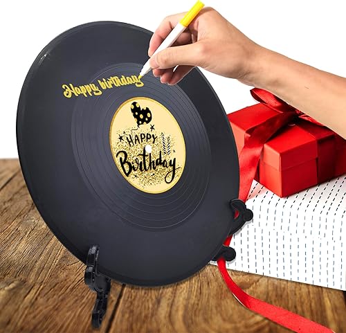 Miniatura 5 de pwvsayjcj Decoración de cumpleaños de disco de vinilo, póster de recuerdo de fiesta de cumpleaños, libro de invitados grande de 11.6 x 11.6 pulgadas