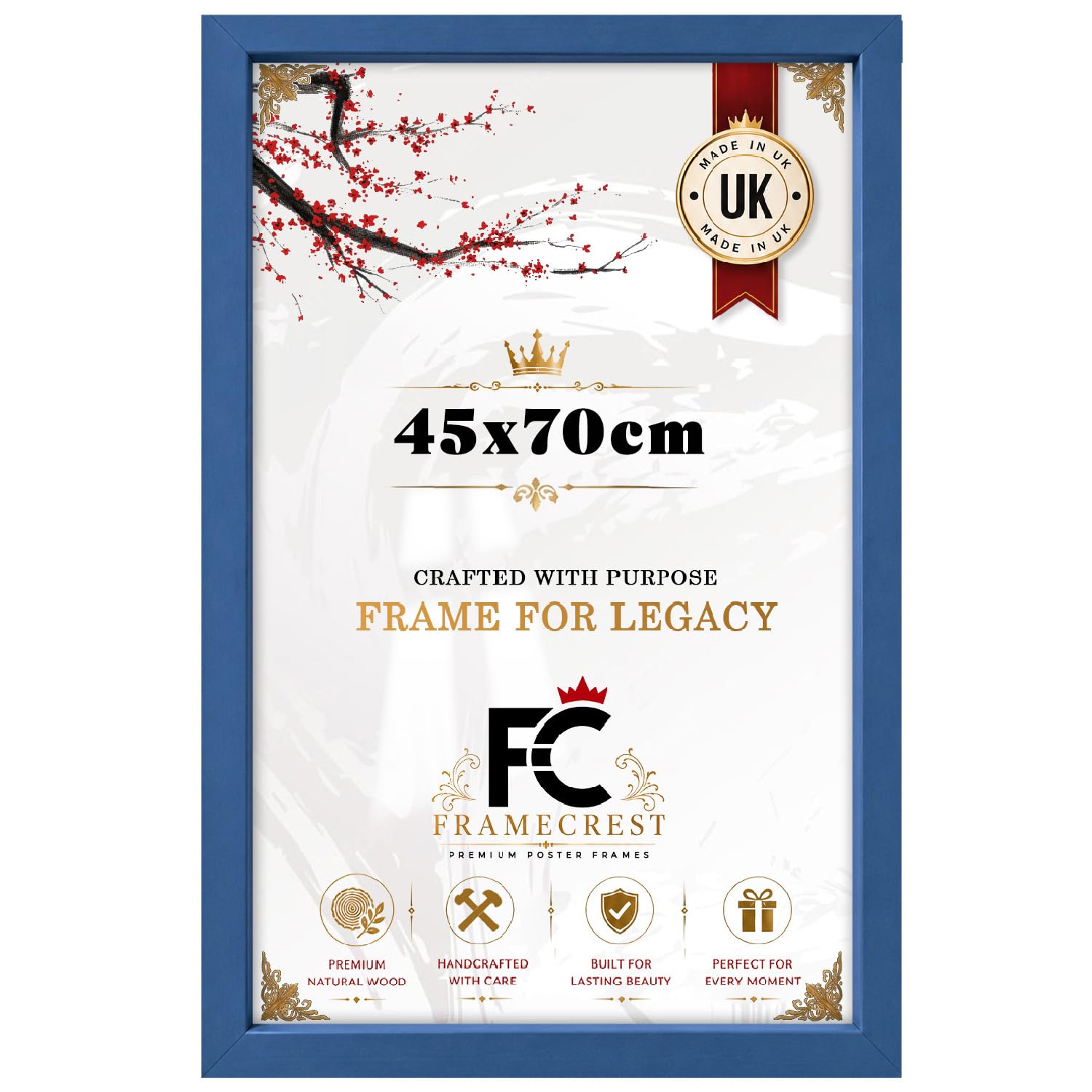 FRAMECREST 45x70cm MDF Poster Frame Blue | Solid Engineered Wood Frame with HD Perspex | Wall Hanging Photo Frame for Posters Prints Certificates & Home Decor- [Blue]