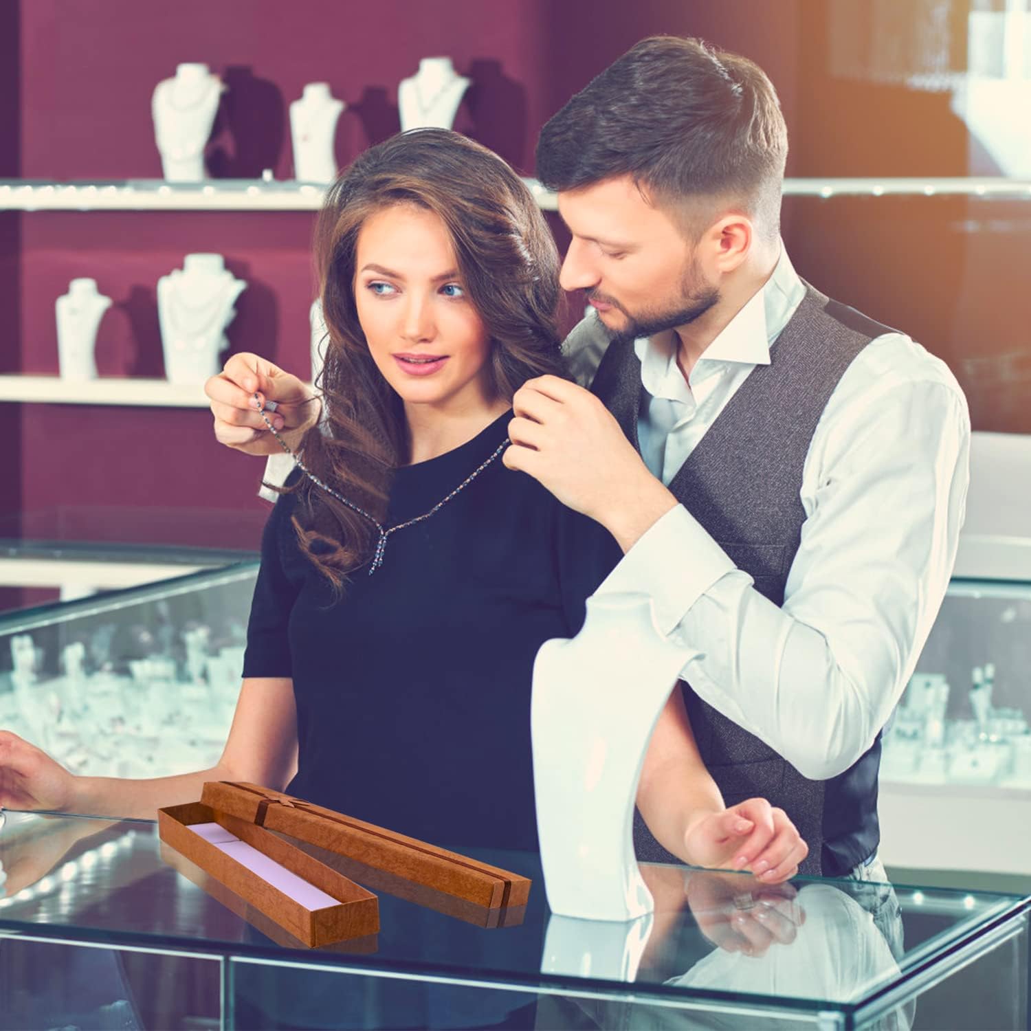 Necklace Earring Bracelet Box, 24 Pack Cardboard Jewelry Gift Boxes Cotton Filled Paper Jewelry Box Gift Case for Anniversaries, Weddings, Birthdays (7.9 x 0.8 x 1.6 ") (Mixed Color 2) - Image 2