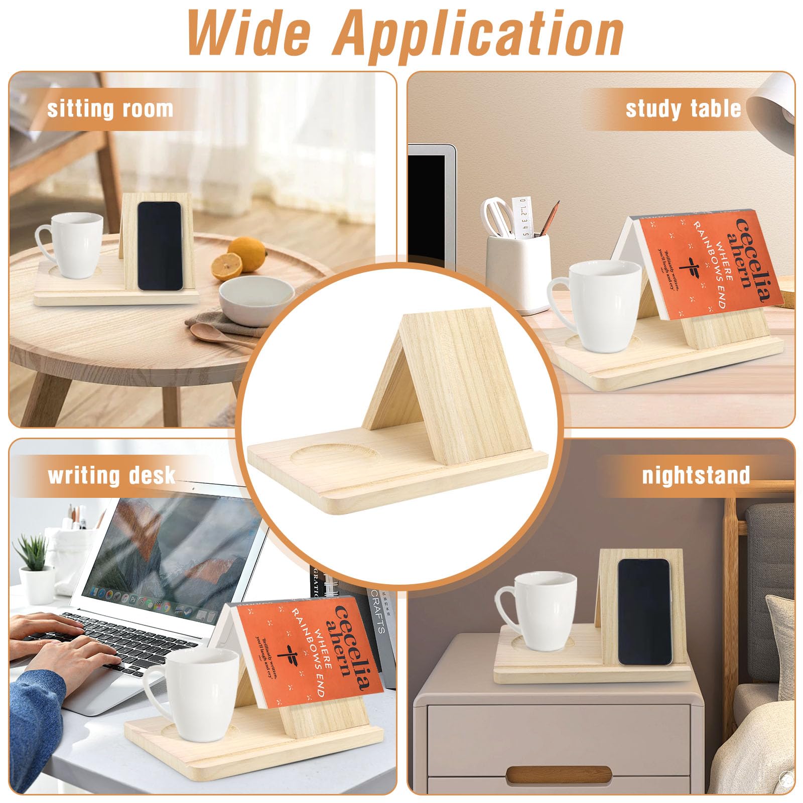 Porta libri triangolare in legno, da tavolo, porta caffè e tè, angolo