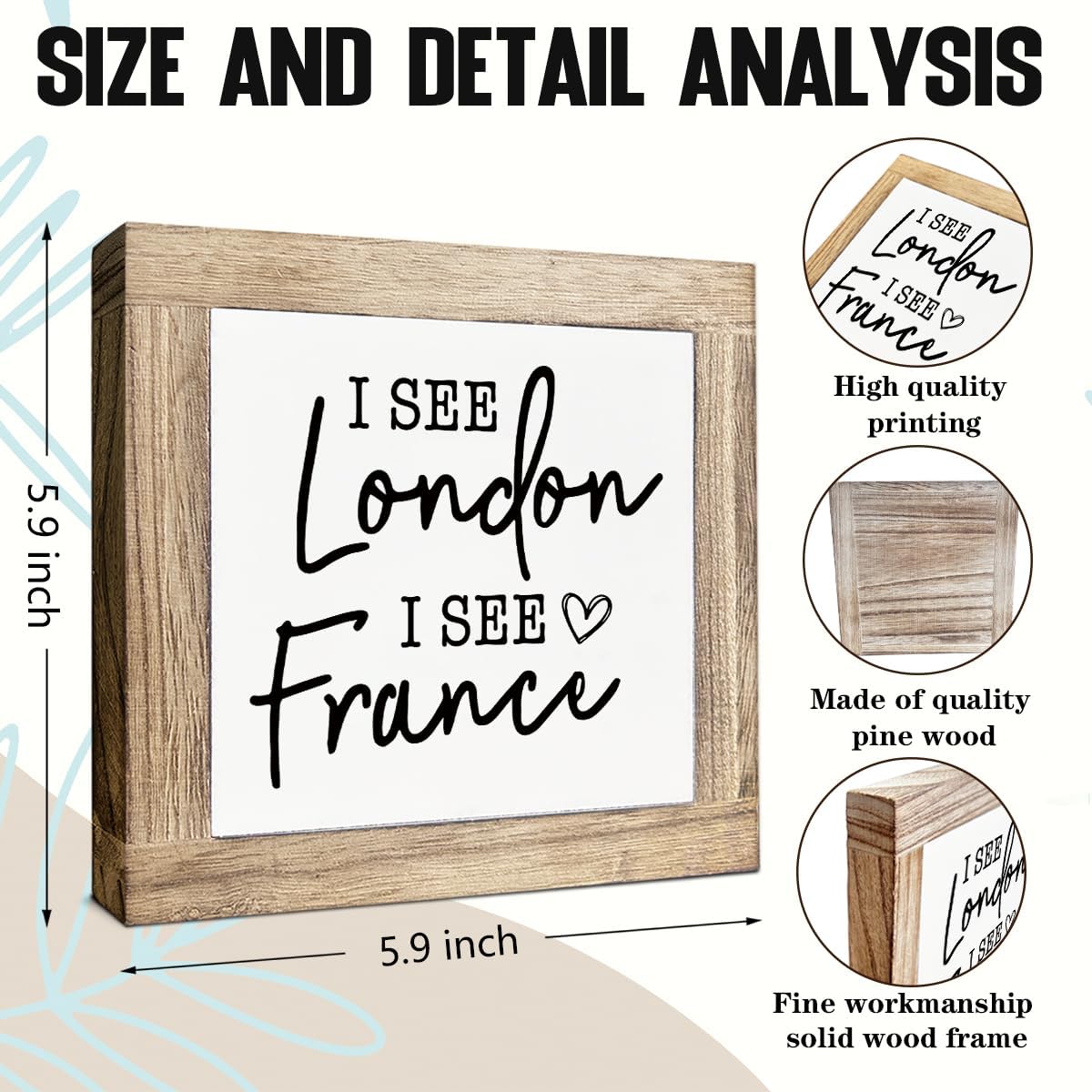 Bathroom Humor Decor, I See London I See France Sign, Funny Bathroom Wood Sign, Rustic Home Decoration for Shelf Table, Desk Decors Art, Rustic Wooden Block Plaque Signs for Home 5.9X5.9X0.7inches image 2