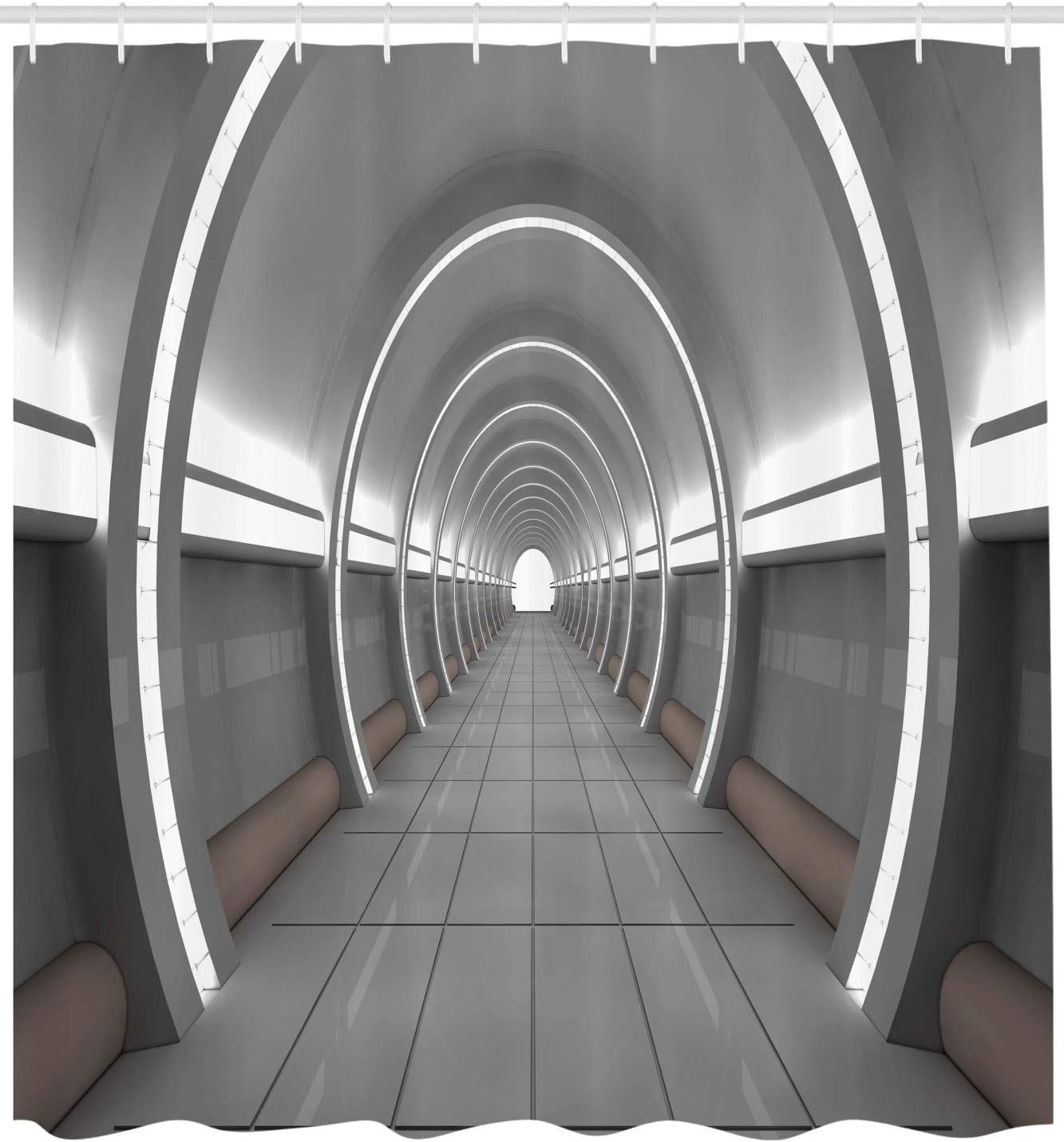 Ambesonne Outer Space Shower Curtain, Galactic Place Oval Shaped Ceiling Force Alien Life Apollo Comics Graphic Design, Cloth Fabric Bathroom Decor Set with Hooks, 69" W x 75" L, Charcoal Grey White