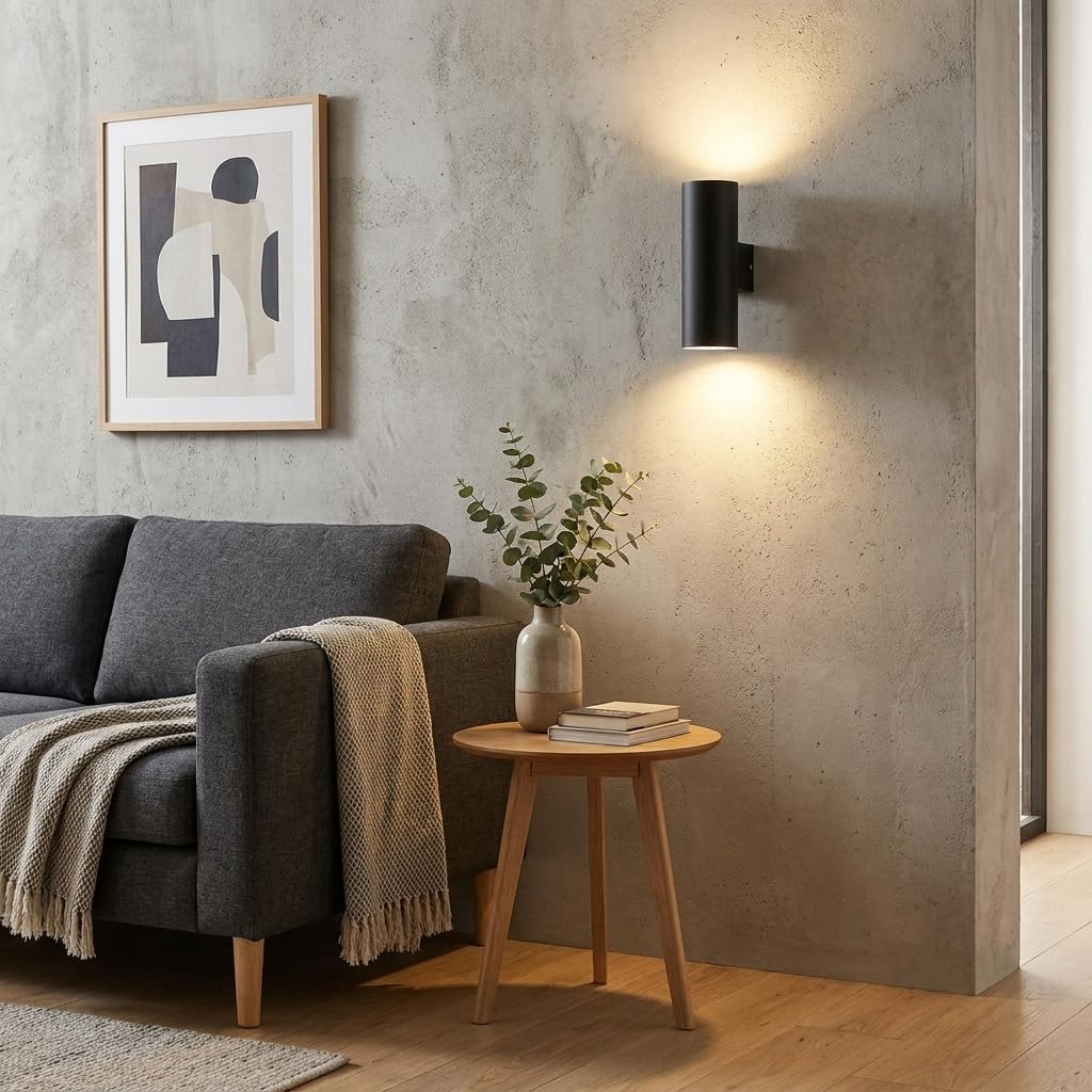 Alpinaluz Applique da Parete Up & Down con 2 Attacchi GU10, Design Cilindrico in Metallo, Lampada Decorativa da Interno per Corridoio, Camera e Soggiorno, IP20 (Nero)