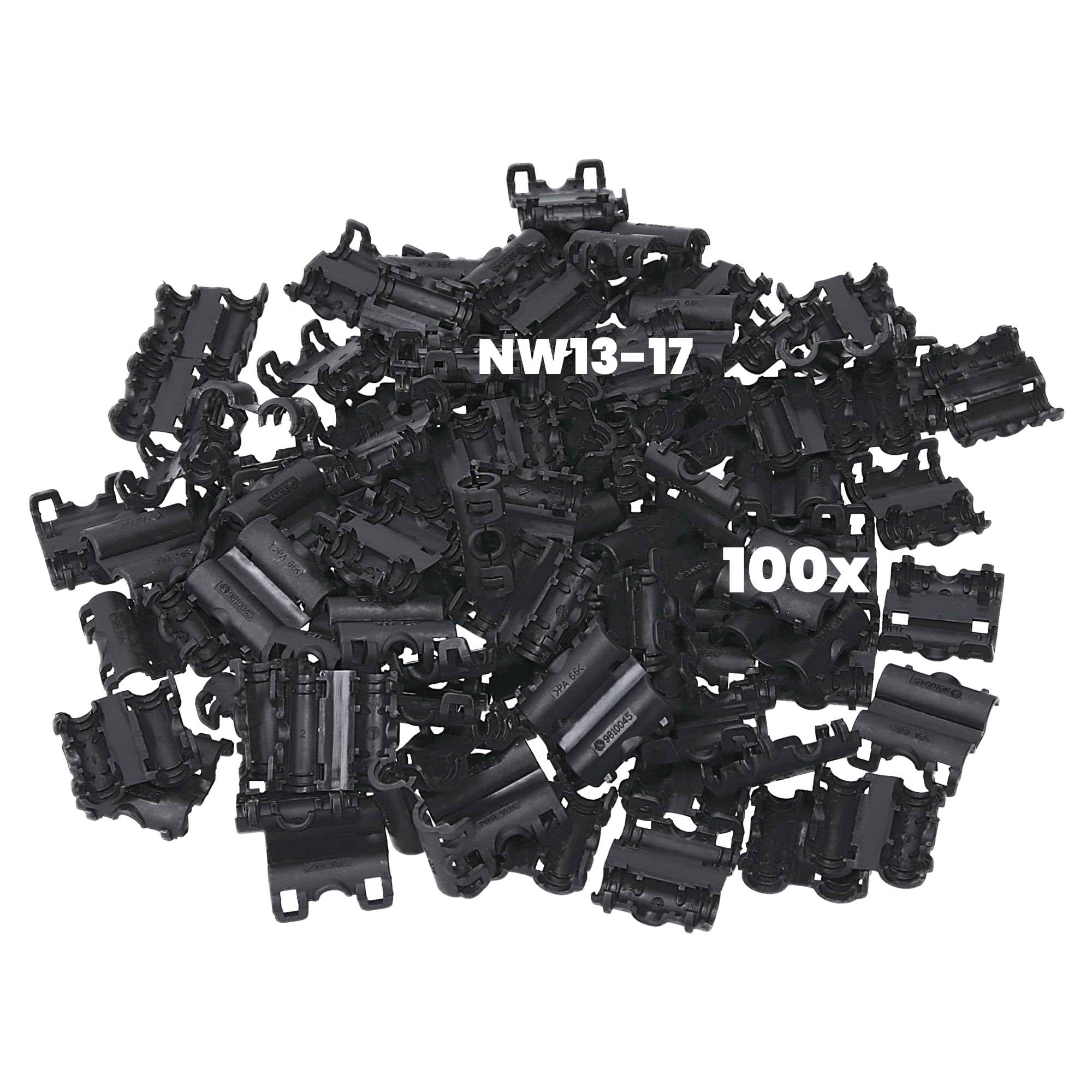 Kalitec 100x Distribuidor de Tubo Corrugado Forma B NW13-17 Negro | Manguito de conexion para mangueras corrugadas, sistema de clic, distribuidor de cables para instalacion electrica