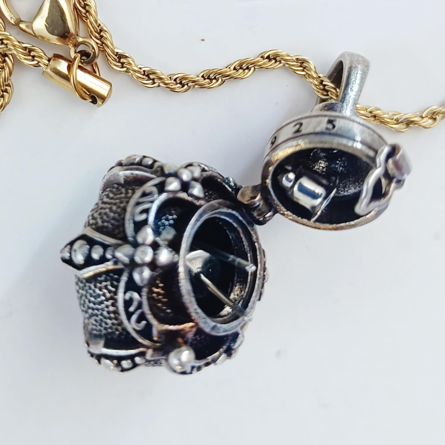 Openable 925 Silver Alchemy Furnace Pendant,Gothic Pumpkin Medicine Bottle Amulet Necklace,Golden wire rope chain punk jewelry