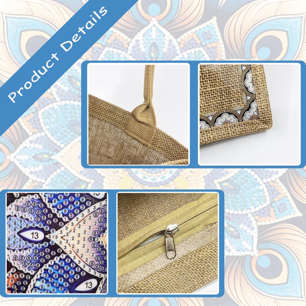 JBTM24 DIY Diamond Art Tote Bag Kit for Adults, Diamond Art Handbag Kits with 2 Pcs Replaceable Linen Pattern, Diamond Painting Creative Handbag for Women Girl Art Craft Gift