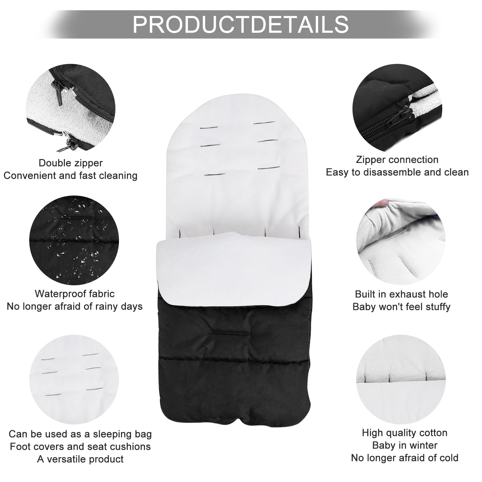 Saco de dormir para bebé de invierno, saco universal para silla de paseo Sacos de Abrigo para Carritos Saco de Dormir Universal para Bebé Antideslizante, Impermeable y Fría, Desmontable(blanco)