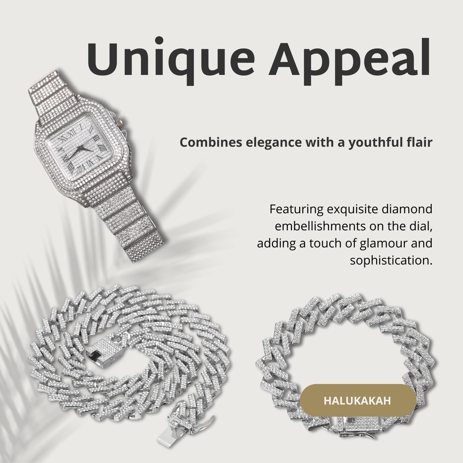 Halukakah Diamentowy zegarek Iced Out dla chłopców, nastolatków – 18 K prawdziwe złoto/platyna, kwadratowy cyferblat 40 mm, długość 20 cm, opcjonalnie z łańcuszkami kubańskimi i narzędziem do