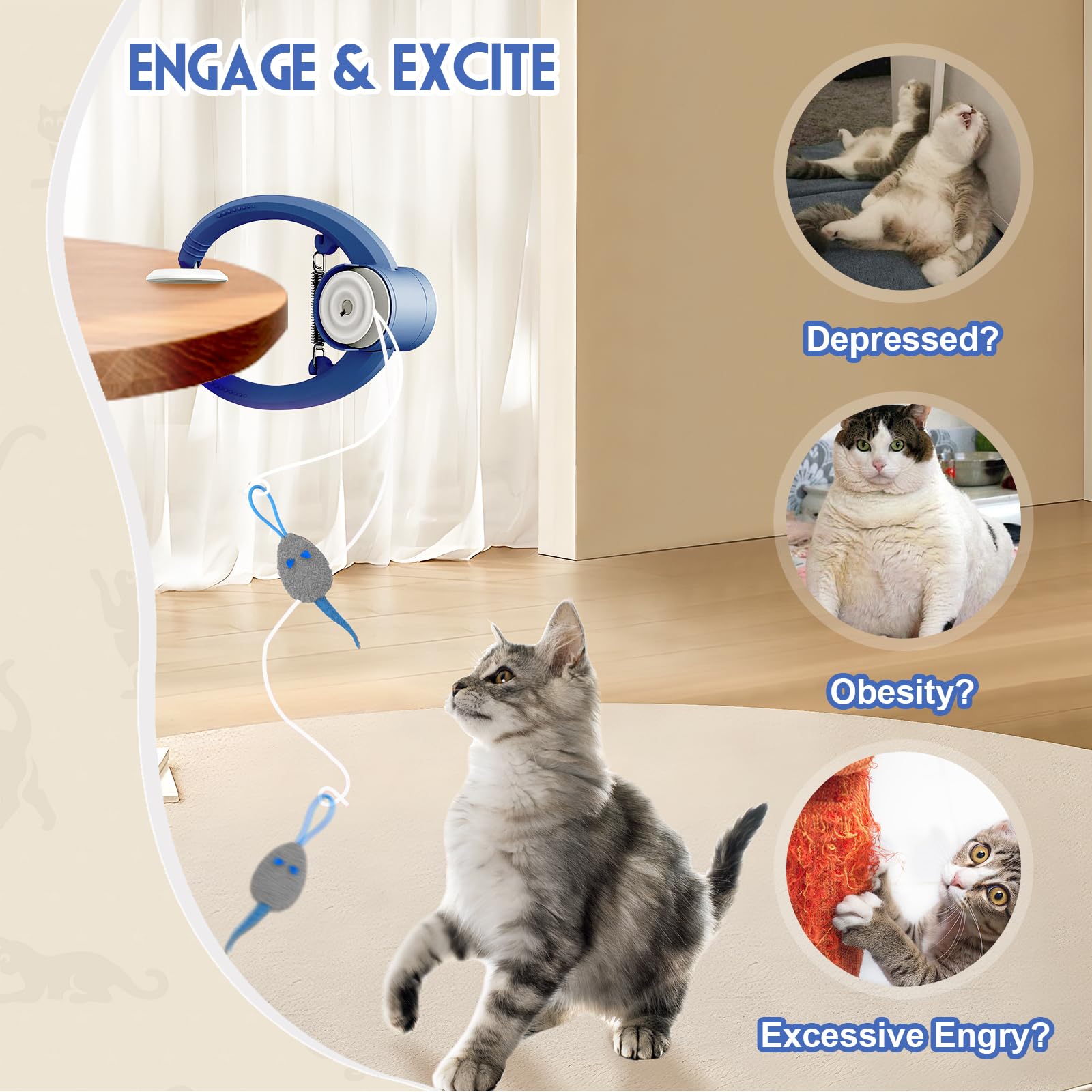 Zerodis Interactive Cat Toy – Rechargeable Hanging Door Toy With Remote Control, Lifelike Mouse For Indoor Cats, Exercise & Fun