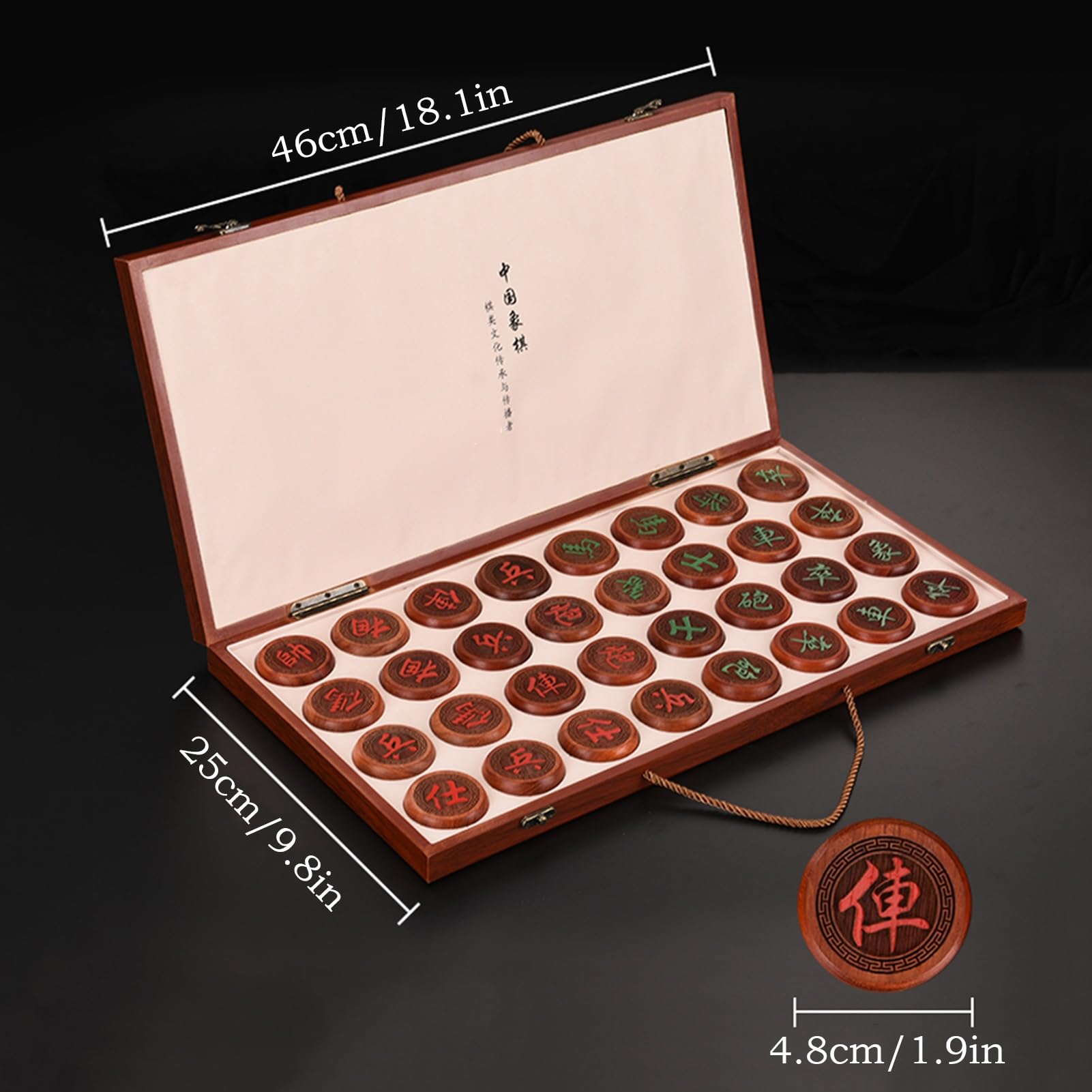 Juego de ajedrez Chino for 2 Jugadores, Xiangqi portátil con Tablero Plegable, Juego de Mesa de Estrategia(Beechwood,4.8cm/1.9in)