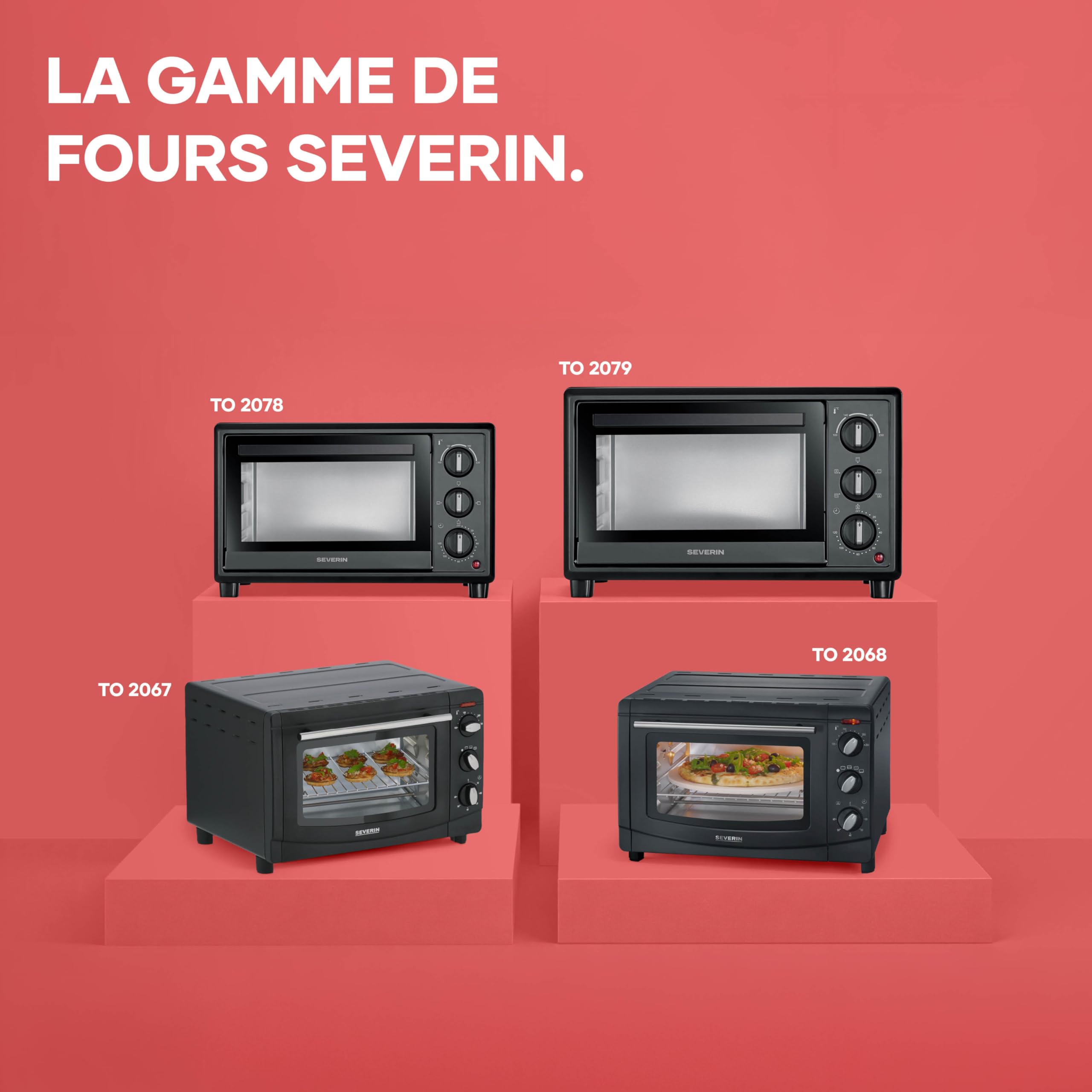 SEVERIN Four posable 20 L, avec grille et plaque de cuisson incluses,1 600 W, thermostat jusqu'à 230 °C, design simple et élégant, Mini-four électrique avec minuteur 120 min, Noir, TO 2078